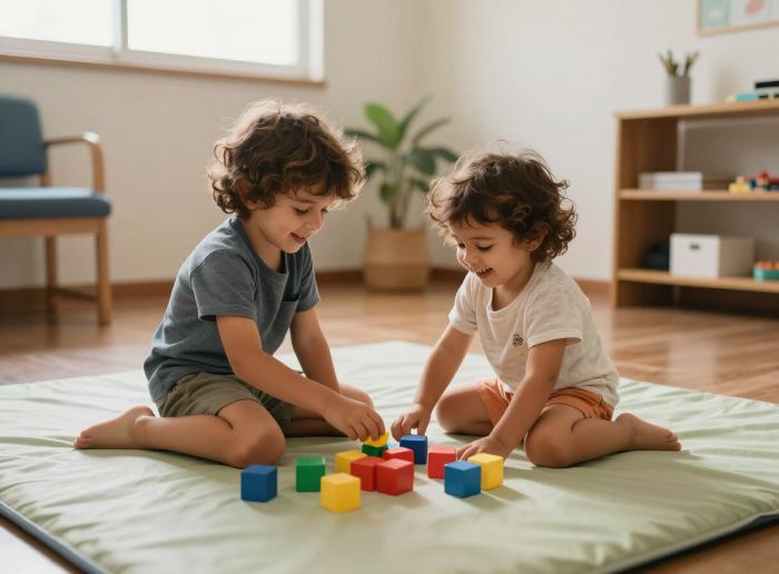 Crianças brincando juntas, esperando a vez